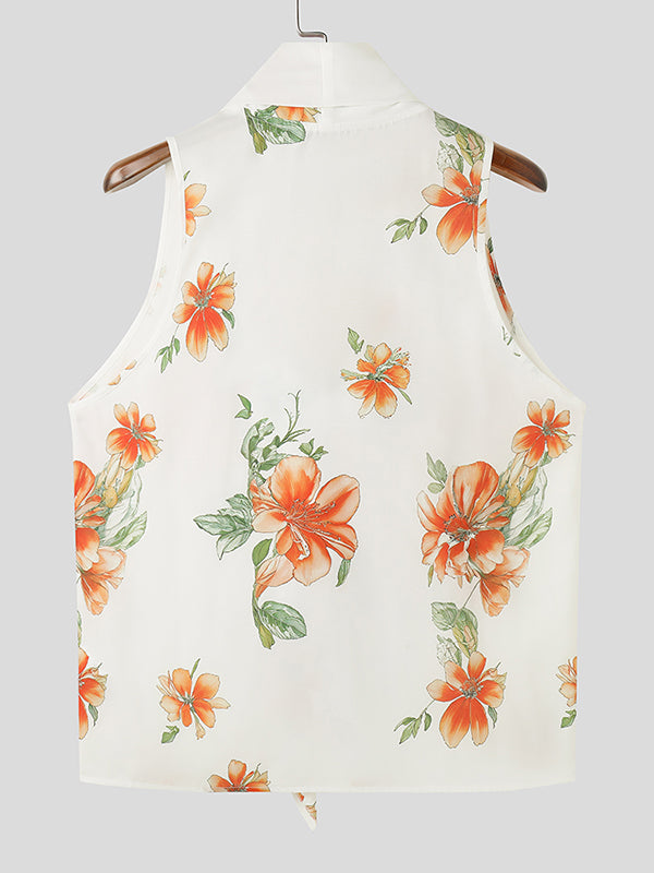 Mens Tie-Knot Neck Floral Print Tank SKUK74113