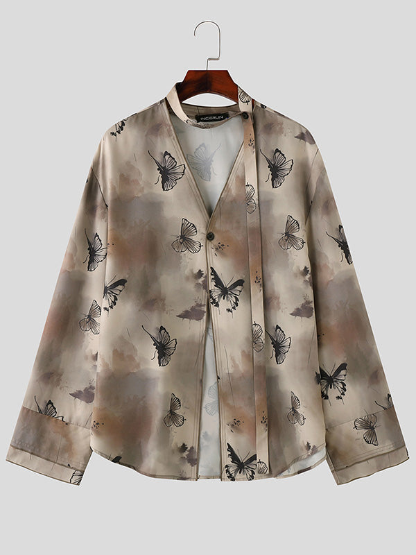 Mens Butterfly Print Long Sleeve Shirt SKUK68175