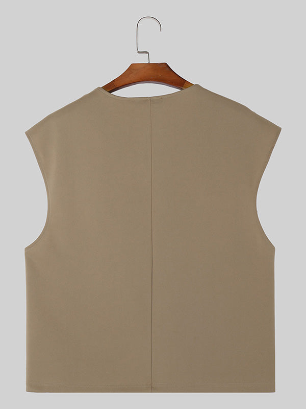 Mens Solid Slit Hem Crew Neck Vest SKUK51072