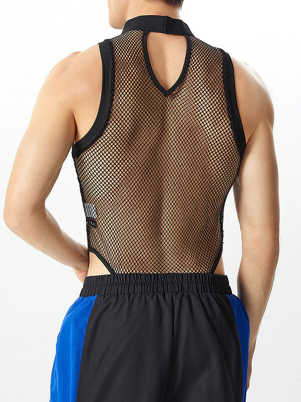 Mens Sexy Mesh Sleeveless Triangle Jumpsuit SKUI24872