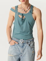 Mens Buckle Deconstruction Design Knit Sleeveless Vest SKUK46356