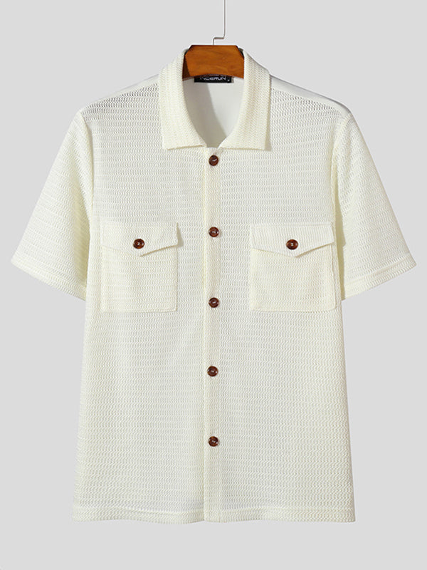 Mens Mesh Hollow-Out Double-Pocket Shirt SKUK74681