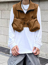 Mens Solid Color Cropped Zip-Up Waistcoat SKUK61123