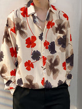 Mens Art Floral Print Long Sleeve Shirt SKUK46406