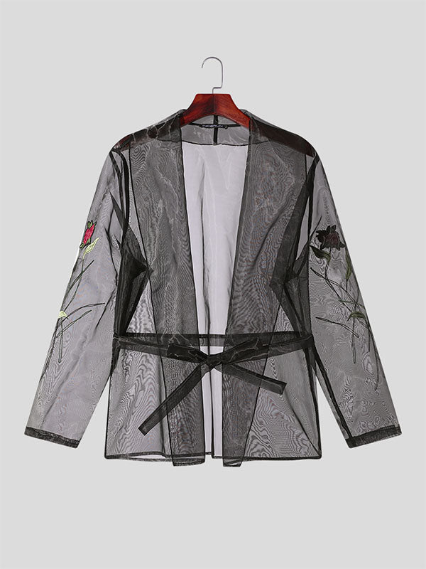 Mens Rose Embroidered See Through Kimono SKUK44966