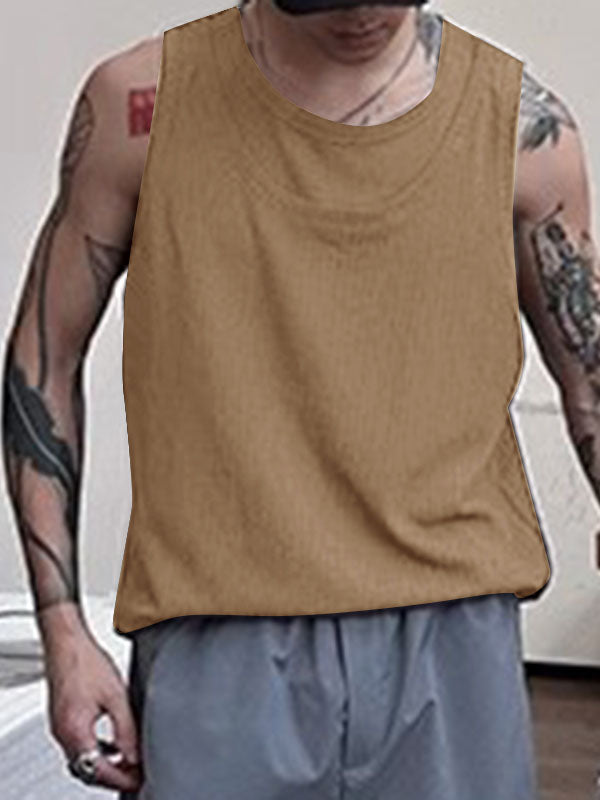 Mens Solid Color Layered Look Sleeveless Tank SKUK68787