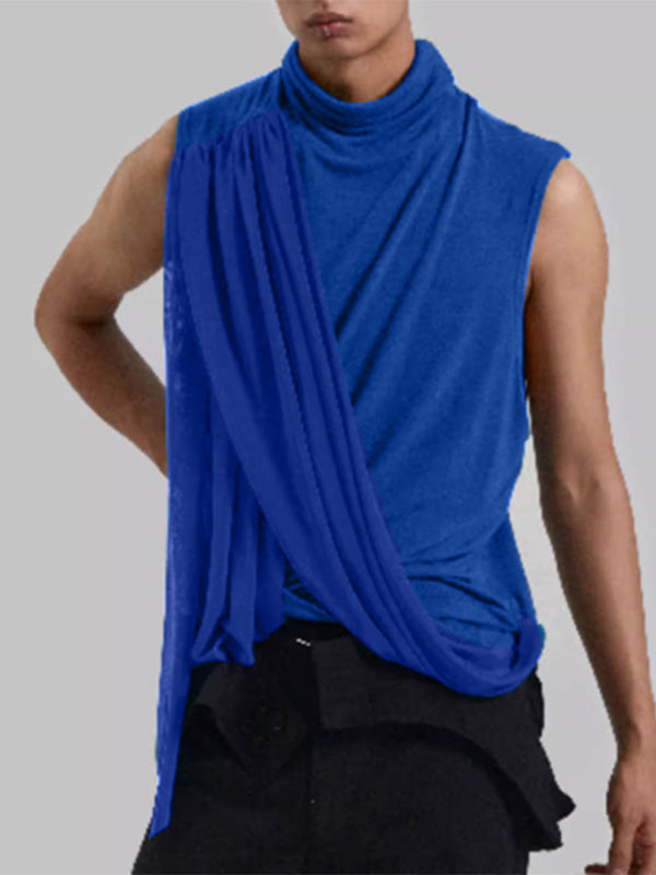 Mens Sheer Pleated High-Neck Tank SKUK72318