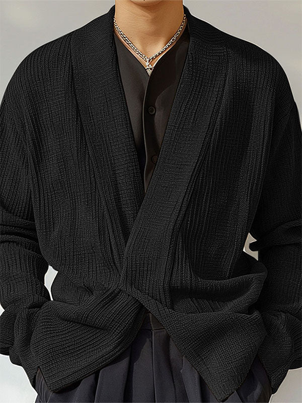 Mens Textured Deep V Neck Cardigan SKUK72744