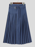 Mens Solid Pleated Buckle Waist Skirt SKUK41922