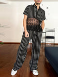 Mens Lace Patchwork Striped Two Pieces Outfits SKUK17963