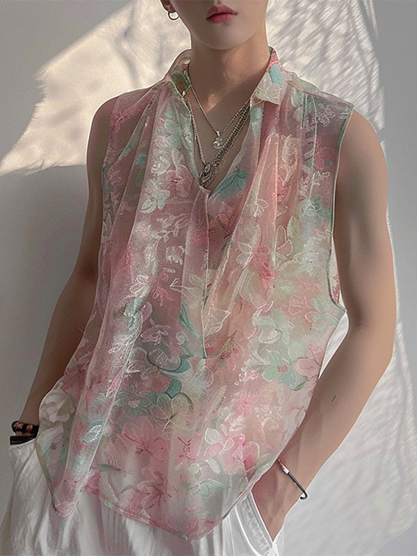 Mens Floral Print Sheer Sleeveless Tank SKUK67027