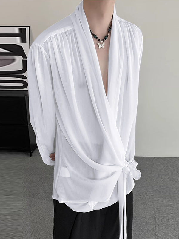 Mens Solid See Through Long Sleeve Shirt SKUK57409