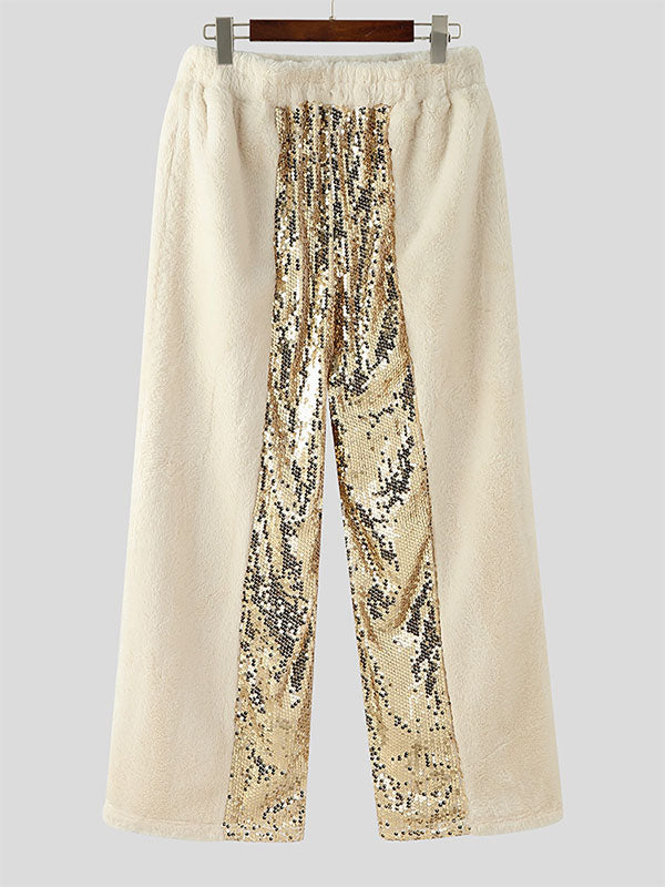 Mens Sequined Patchwork Plush Long Pant SKUK89005