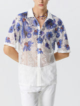 Mens Floral Print Lace Short Sleeve Shirt SKUK23657