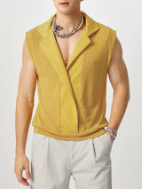 Mens Vertical Stripe Knit Patchwork Sleeveless Shirt SKUK69953