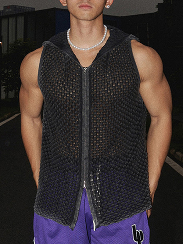 Mens Mesh See Through Hooded Sleeveless Shirt SKUK61849