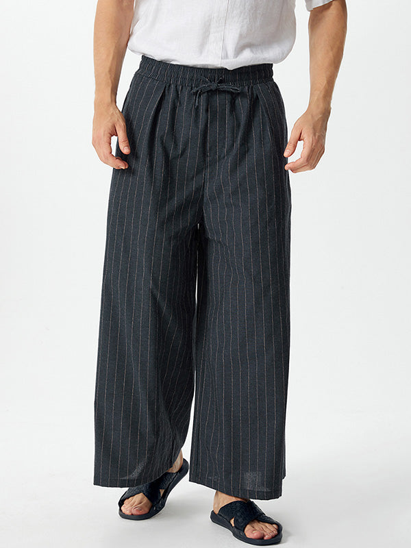 Mens Striped Wide Leg Drawstring Waist Pants SKUK32523