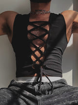 Mens Straps Cutout See Through Sleeveless Vest SKUK55070