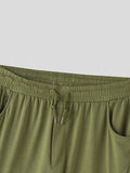 Mens Solid Pleated Elastic Waist Casual Pants SKUK61904
