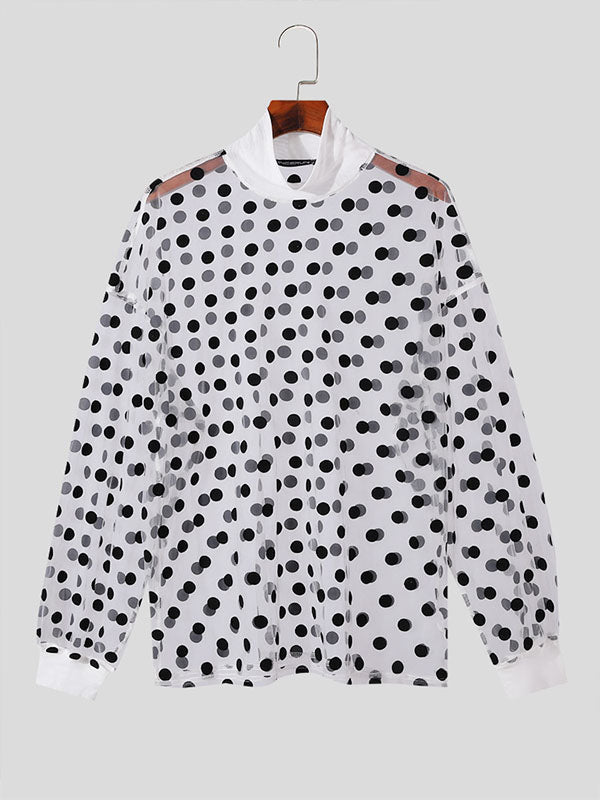 Mens Polka Dot Mesh Long Sleeve T-Shirt SKUK71354