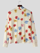 Mens Floral Print Knitted Long Sleeve Shirt SKUK79220