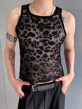 Mens Glitter Lace See Through Sleeveless Vest SKUK61121