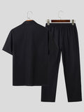 Mens Solid Casual Cotton Two Pieces Outfits SKUK40485