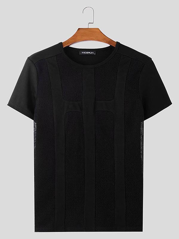 Mens Slightly Sheer Mesh Panel Short-Sleeve T-Shirt SKUK94775