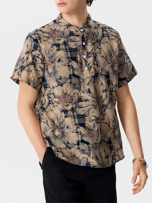 Mens Floral Cotton Linen Shirts SKUF47184