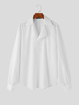 Mens Solid Lapel Casual Long Sleeve Shirt SKUK39968