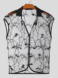 Mens Hollow Floral Embroidered Short Sleeve Shirt SKUK59932