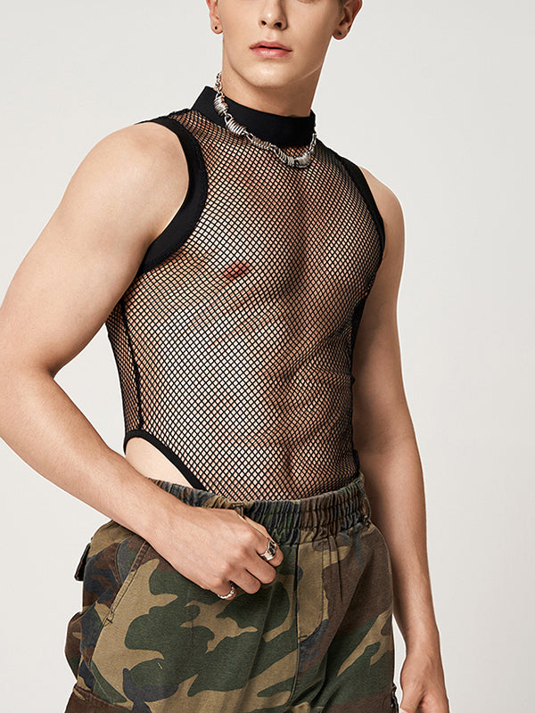 Mens Sexy Mesh Sleeveless Triangle Jumpsuit SKUI24872