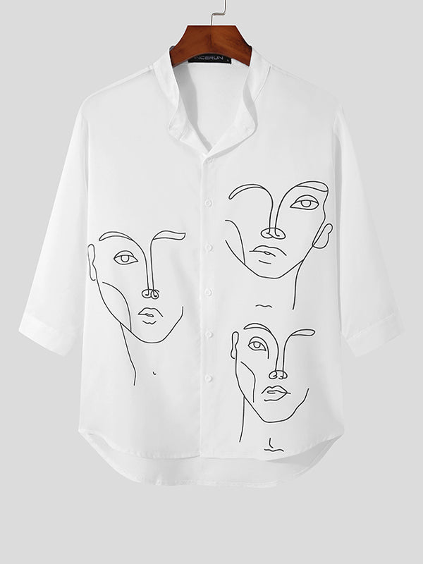 Mens Abstract Face Print Long Sleeve Shirts SKUI93694