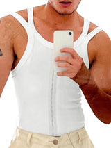 Mens Solid Rib-Knit Double Straps Vest SKUK11276