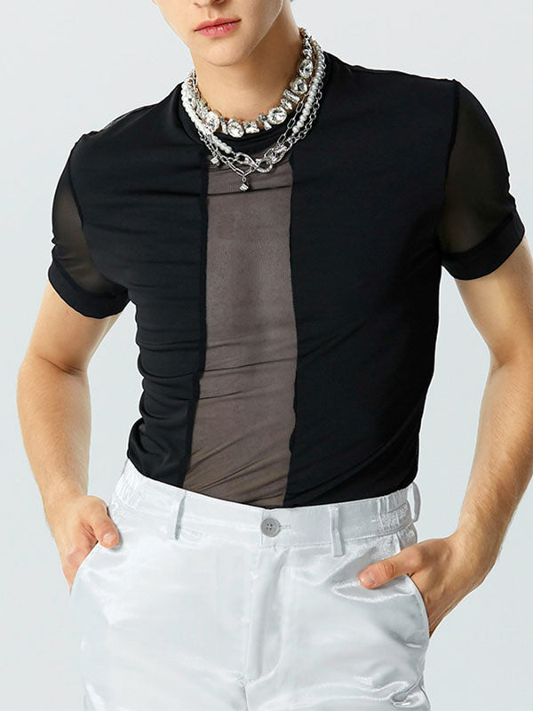 Mens Mesh Patchwork See Through T-Shirt SKUK21749