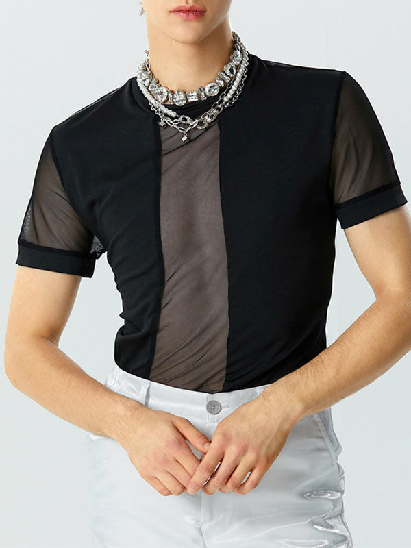 Mens Mesh Patchwork See Through T-Shirt SKUK21749