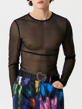 Mens Mesh See Through Long Sleeve T-Shirt SKUK45284