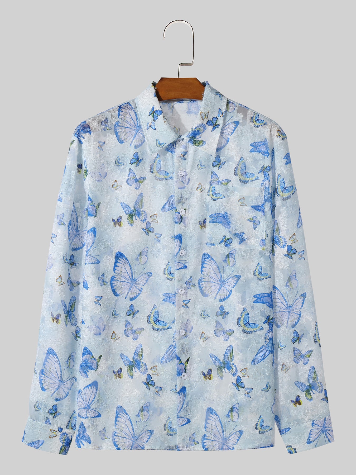 Mens Floral See Through Long Sleeve Shirt SKUK48159