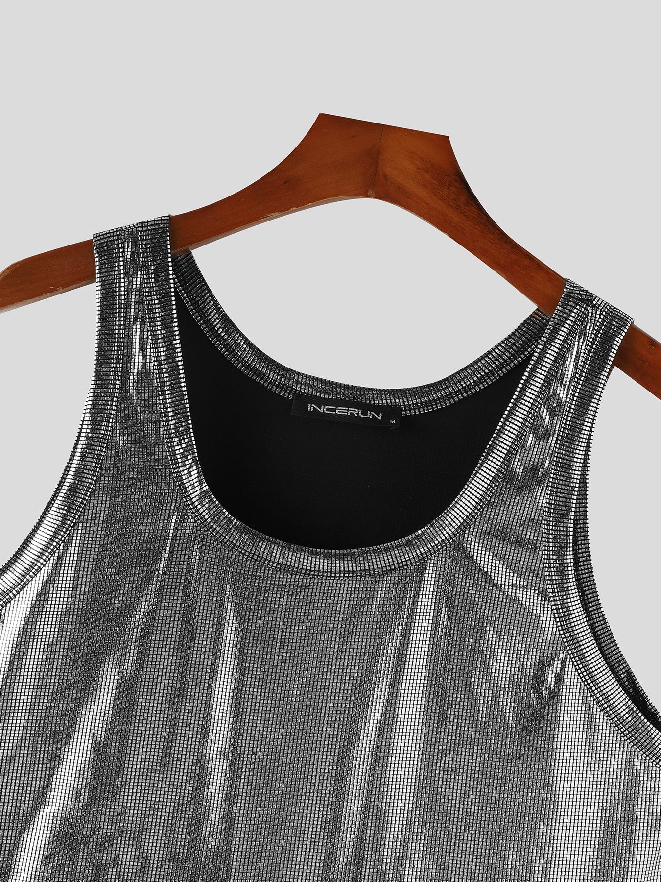 Mens Solid Glitter U-Neck Sleeveless Vest SKUK50856