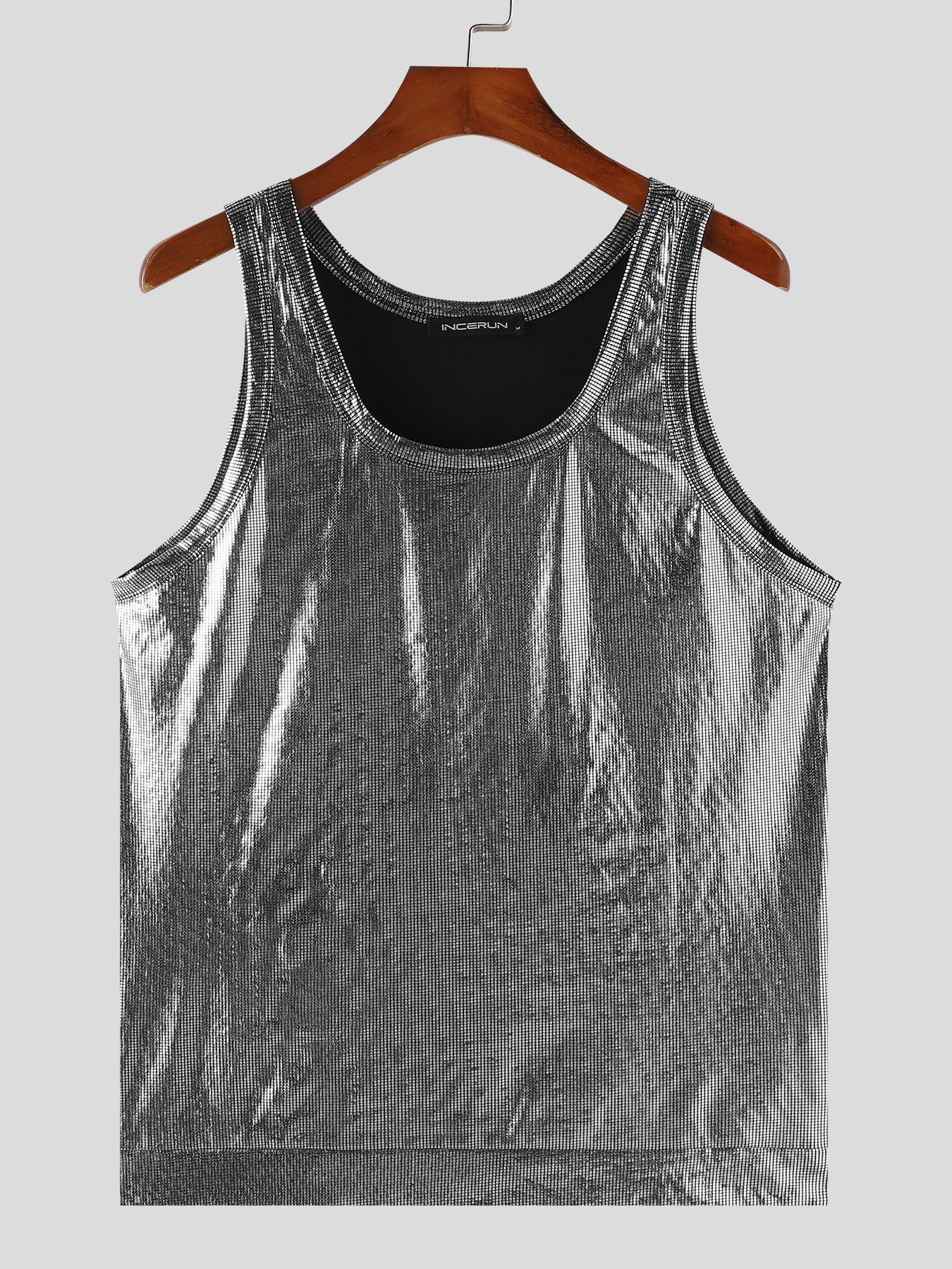 Mens Solid Glitter U-Neck Sleeveless Vest SKUK50856