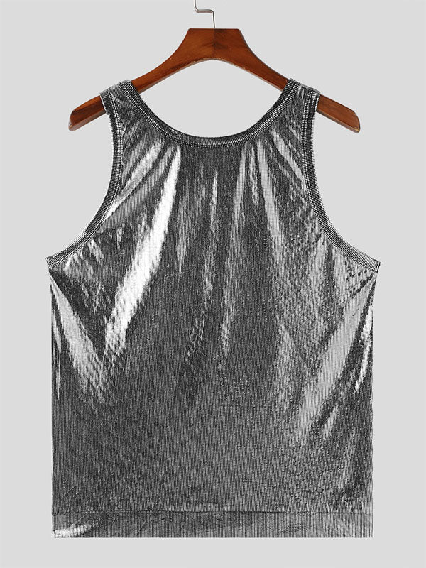 Mens Solid Glitter U-Neck Sleeveless Vest SKUK50856