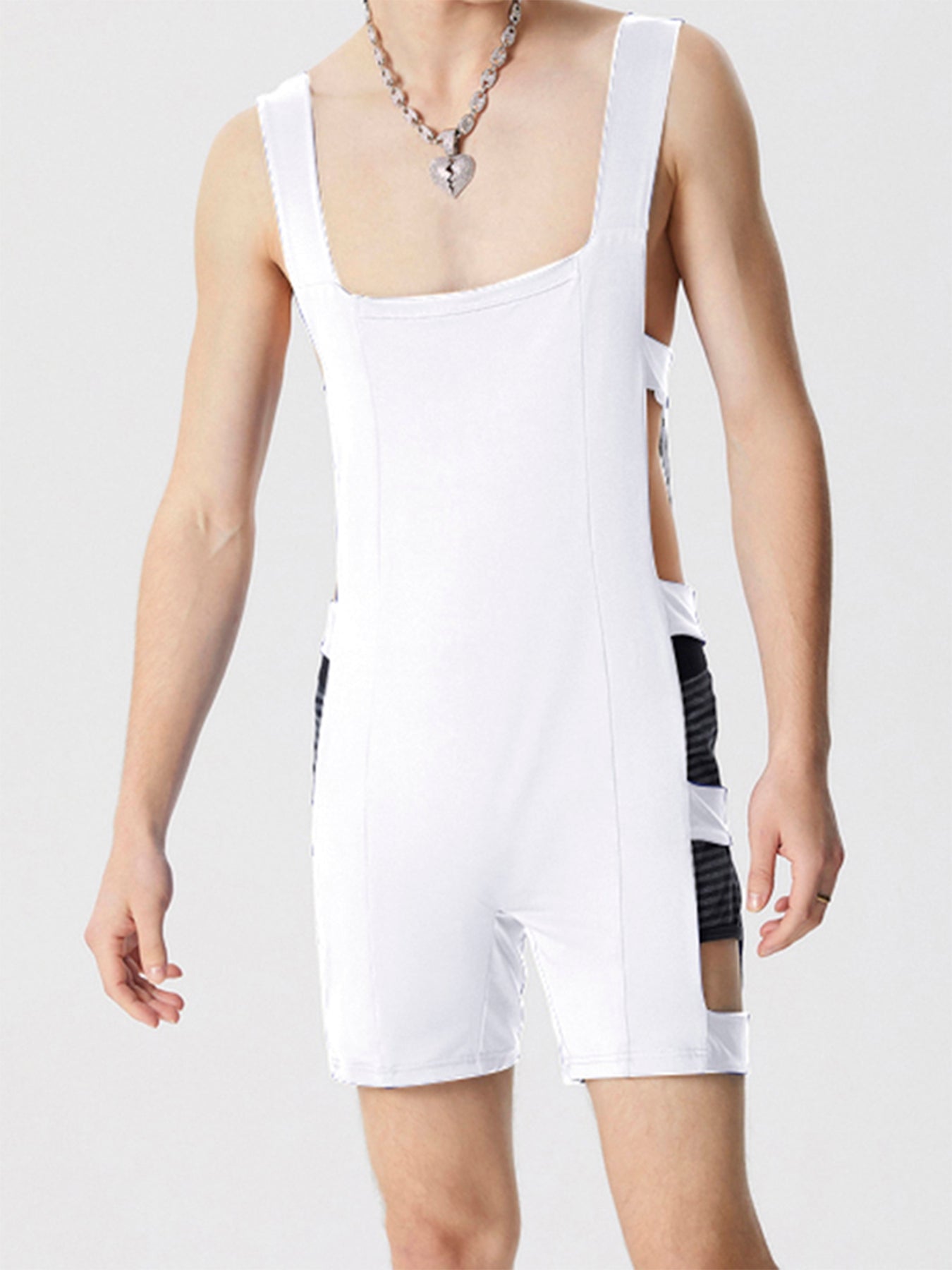 Mens Side Cutout See Through Sleeveless Bodysuit SKUK53643