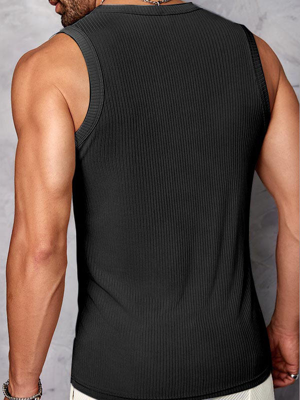 Mens Elastic Textured Striped Breathable Tank SKUK73691