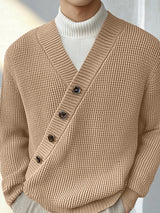 Mens Textured Asymmetrical V-Neck Long-Sleeve Sweater SKUK82215