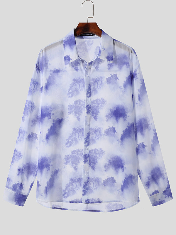 Mens Allover Print Chiffon Long Sleeve Shirt Skuk23183 Incerunmen