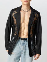 Mens Lace Floral Printed See Through Blazer SKUK69341