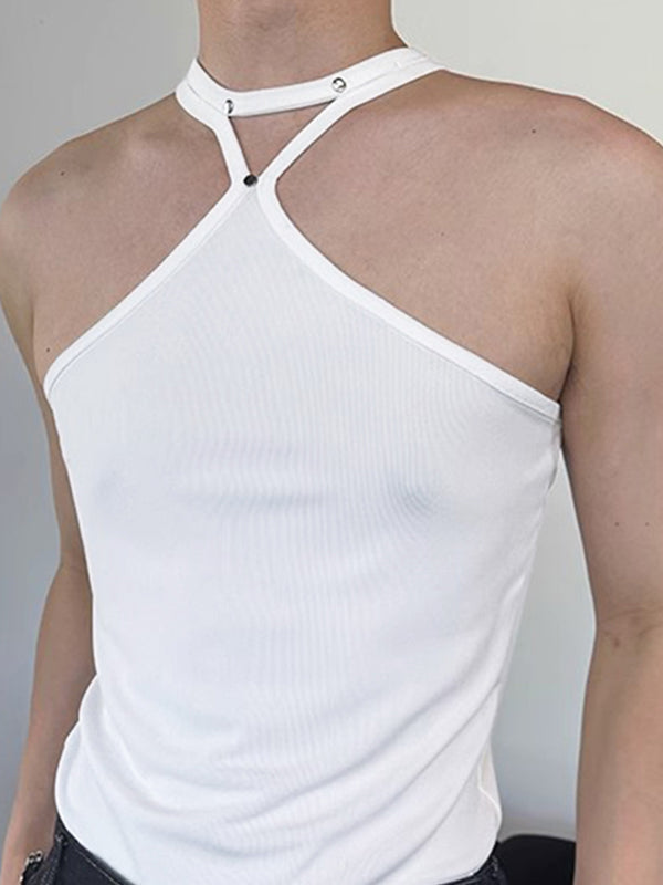 Mens Solid Halter Sleeveless Casual Veat SKUK61934