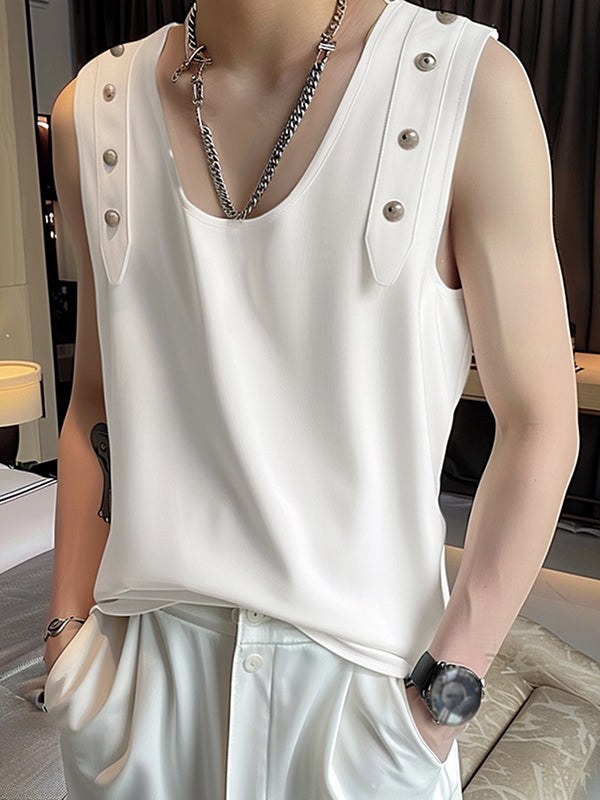 Mens Metal Button U-Neck Sleeveless Tank SKUK76534