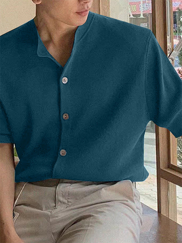 Mens Stand Collar Casual Short Sleeve Shirt SKUK61606