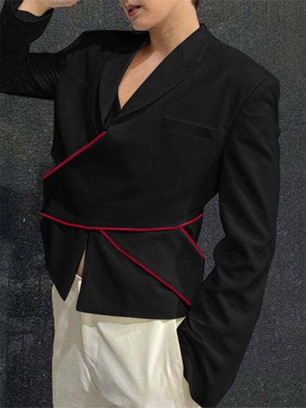 Mens Cross-Design Color-Blocked Long Sleeve Blazer SKUK93612